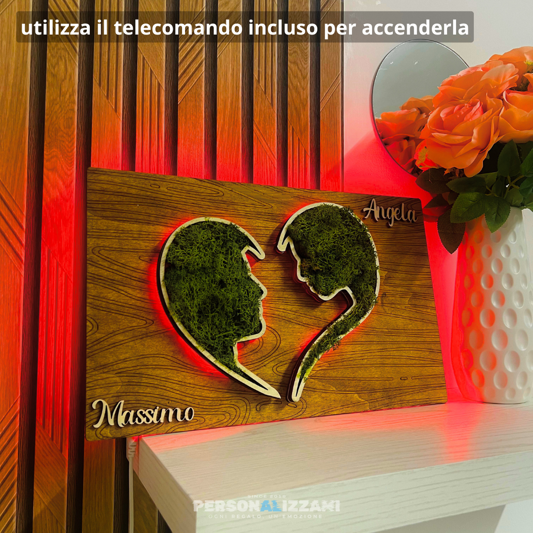 Quadro Love in Legno e Muschio Personalizzato